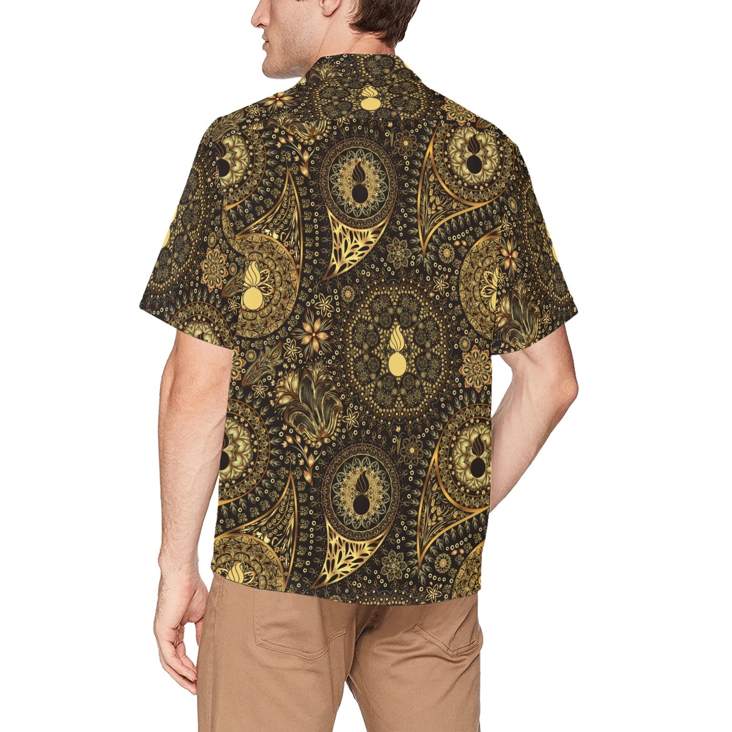 USAF AMMO Gold and Pisspots Pattern Mens Left Chest Pocket Hawaiian Shirt