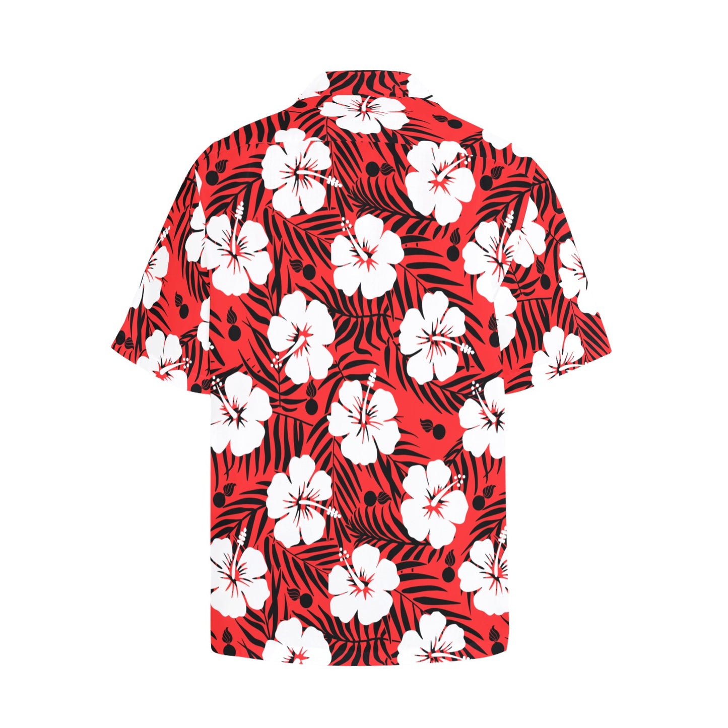 AMMO Red Black and White Flowers Leaves and Pisspots Mens Left Chest Pocket Hawaiian Shirt