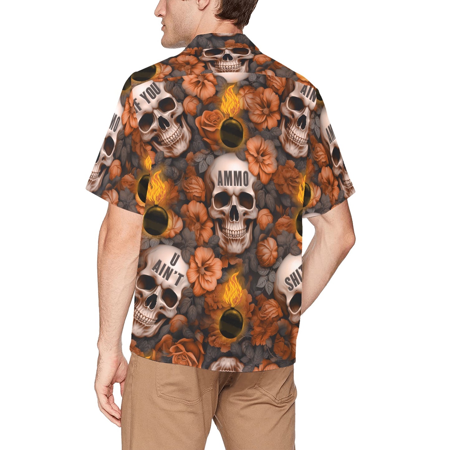 USAF AMMO Skulls Pisspots and IYAAYAS Spelled Out Mens Left Chest Pocket Hawaiian Shirt