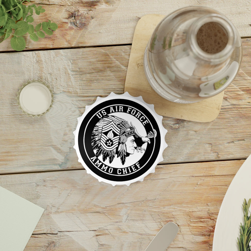 USAF AMMO Chief Master Sergeant E-9 Circular Rank With Pisspot Headdress and Eagle Logo Magnetic Bottle Cap Opener