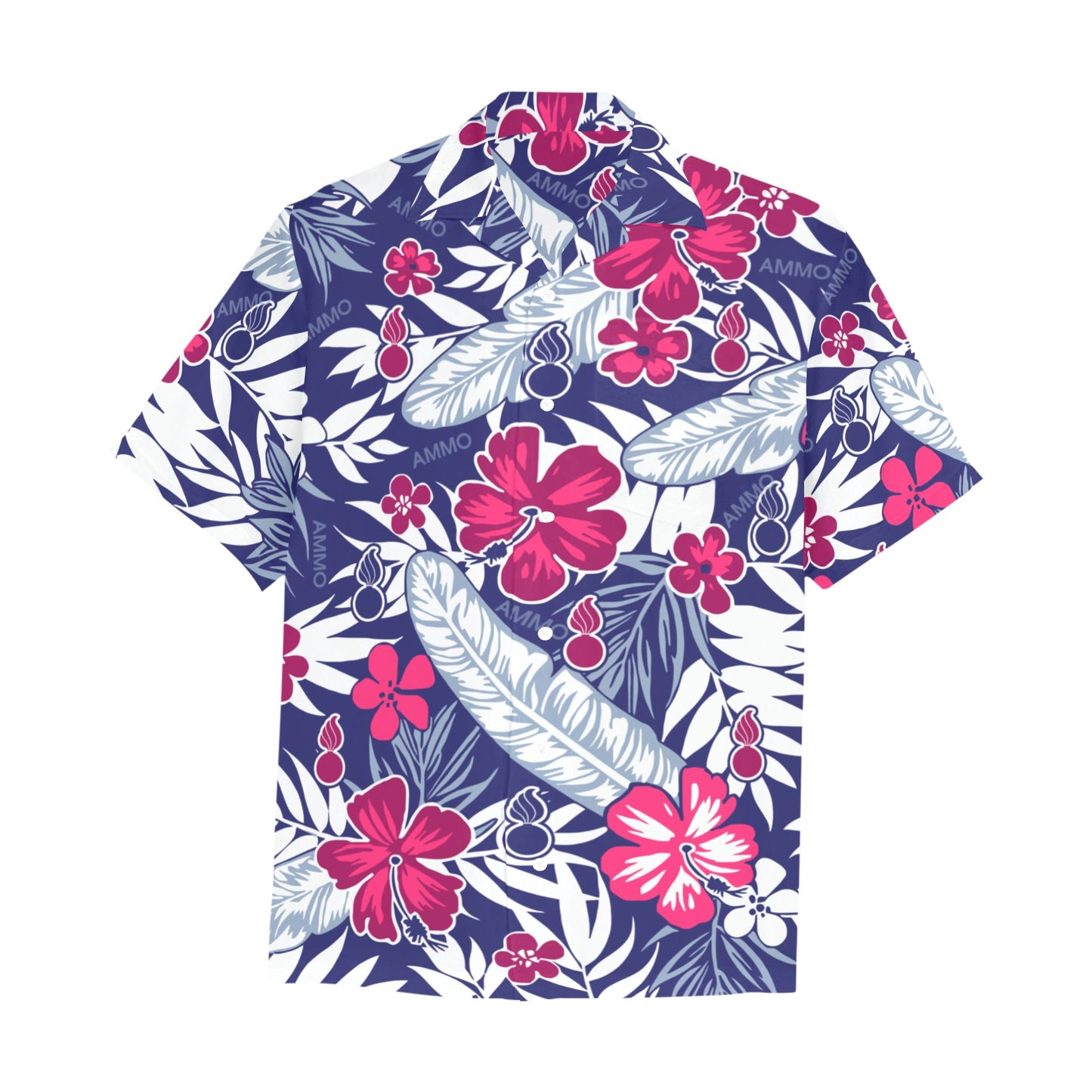 Blue Red White Pink and Grey AMMO Mens All Over Print Hawaiian Shirt With Left Chest Pocket