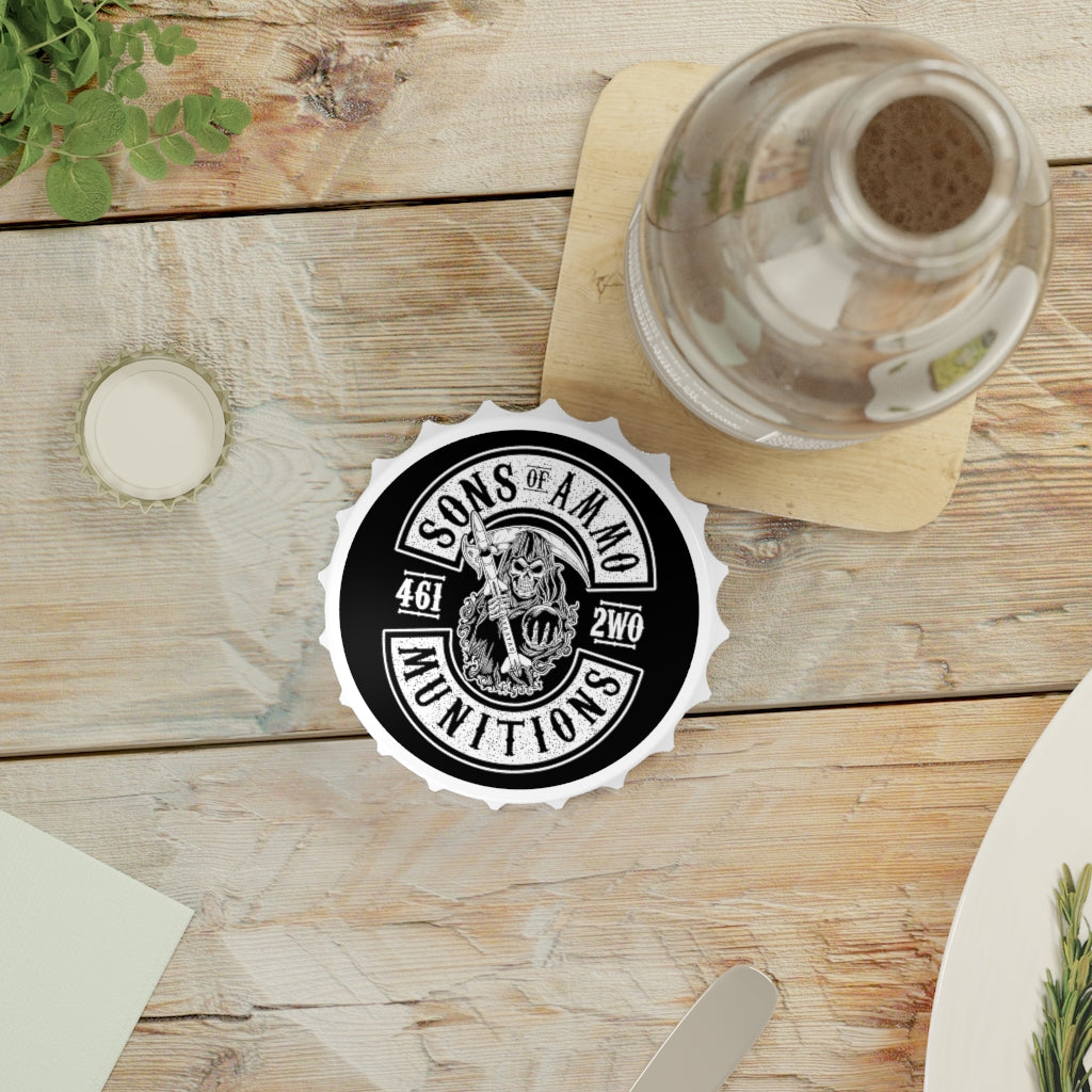 Sons Of AMMO Grip Reaper Black Background Circular Logo IYAAYAS Magnetic Bottle Cap Opener