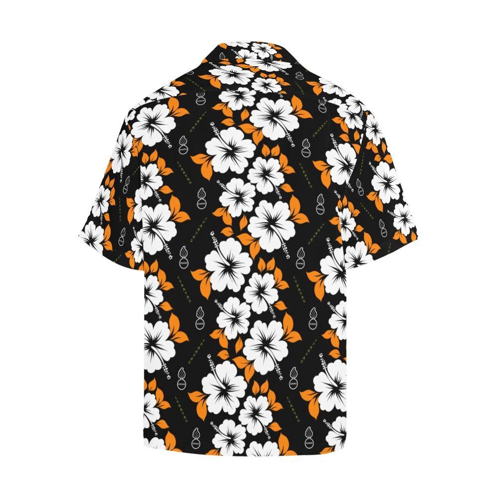 AMMO Hawaiian Shirt Black with Orange and White Flowers Pisspots IYAAYAS and JDAMs - AMMO Pisspot IYAAYAS Gear