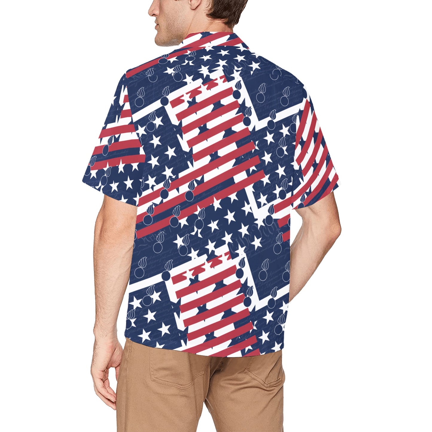 American Flag Grunge Pattern With Stars Stripes and Pisspots Mens Left Chest Pocket Hawaiian Shirt