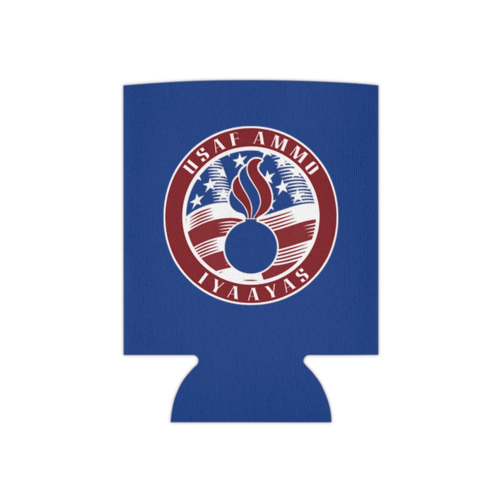 Circle American Flag USAF AMMO IYAAYAS Pisspot Logo Blue Color Can Cooler