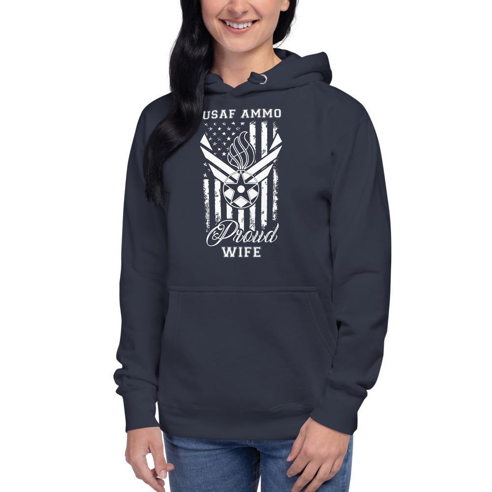 USAF AMMO American Vertical Grunge Flag AF Vector Logo With Pisspot Proud Wife Unisex Hoodie - AMMO Pisspot IYAAYAS Gear