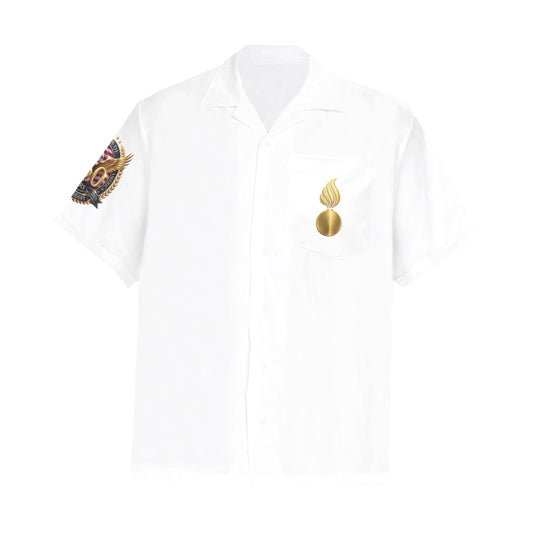 AMMO United States 250th Anniversary Gold Eagle Pisspot Logo White Hawaiian Shirt With Left Chest Pocket