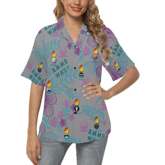 AMMO Who Different Event Pisspot Facial Expressions Neon Flowers Womens Hawaiian Shirt