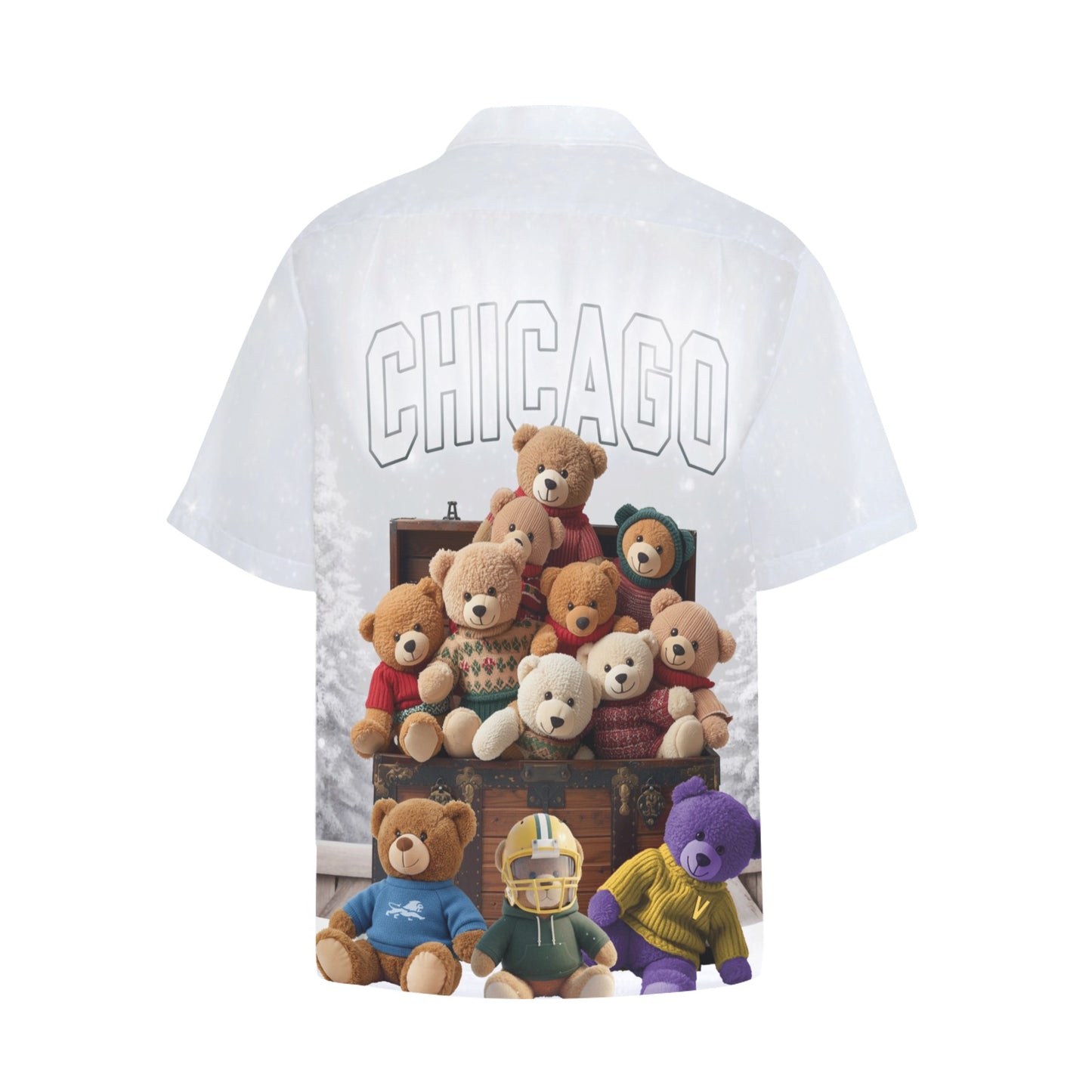 Chicago Teddy Bear Toy Box Snow Mens Hawaiian Shirt With Left Chest Pocket