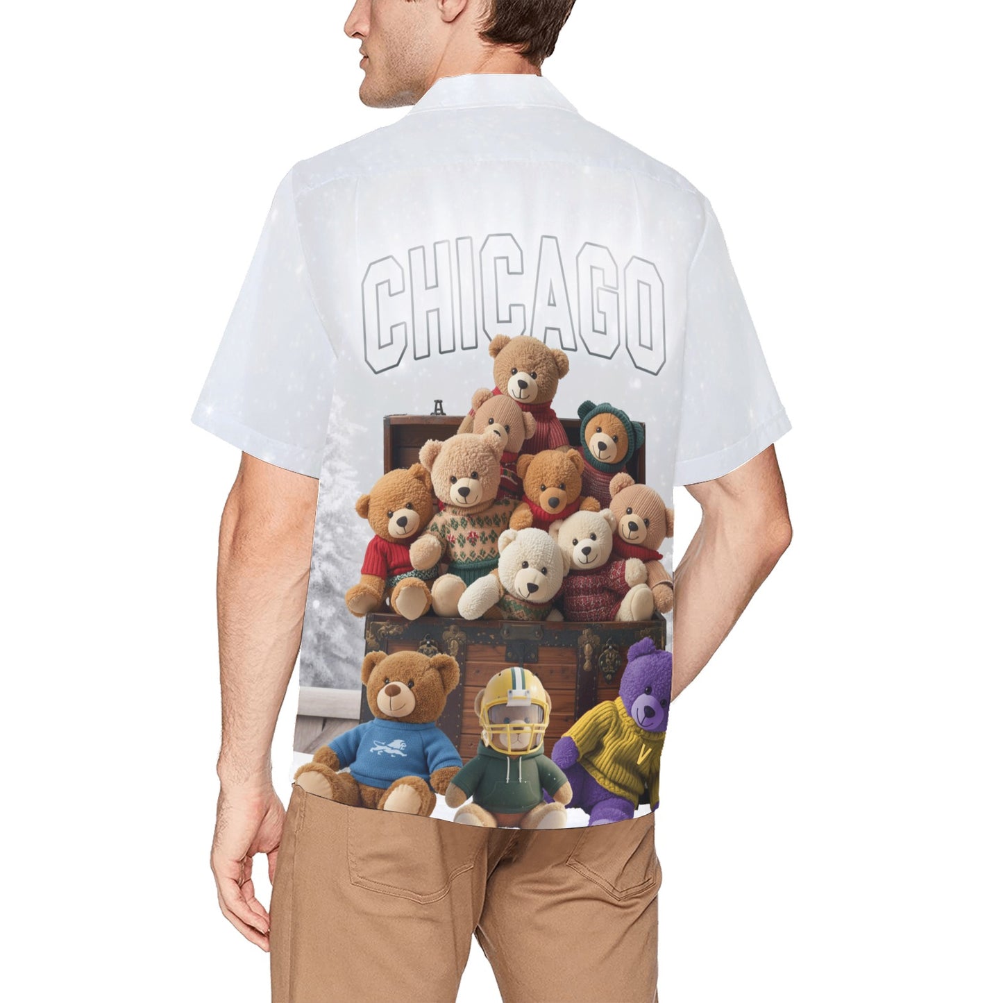 Chicago Teddy Bear Toy Box Snow Mens Hawaiian Shirt With Left Chest Pocket