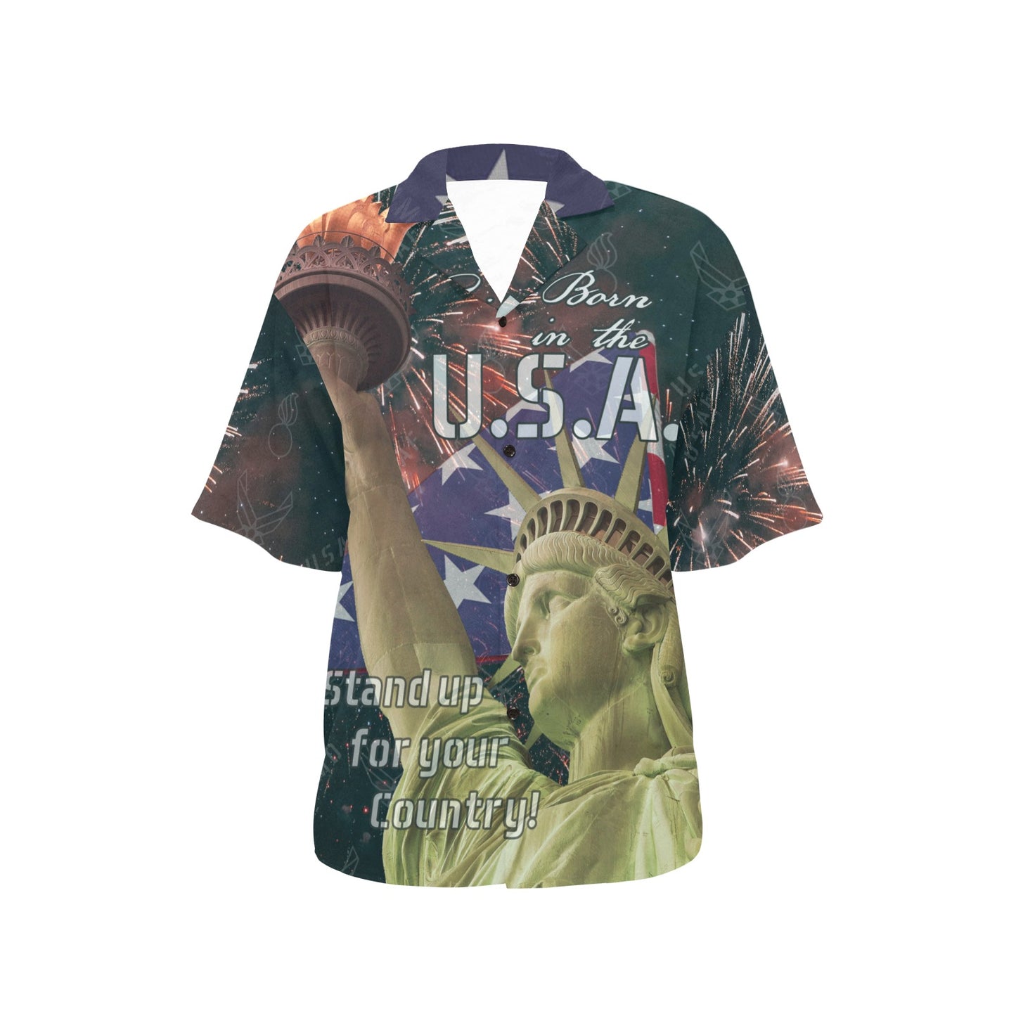 USAF AMMO Pisspots AF Vector logos Statue of Liberty Fireworks Patriotic Womens Hawaiian Shirt
