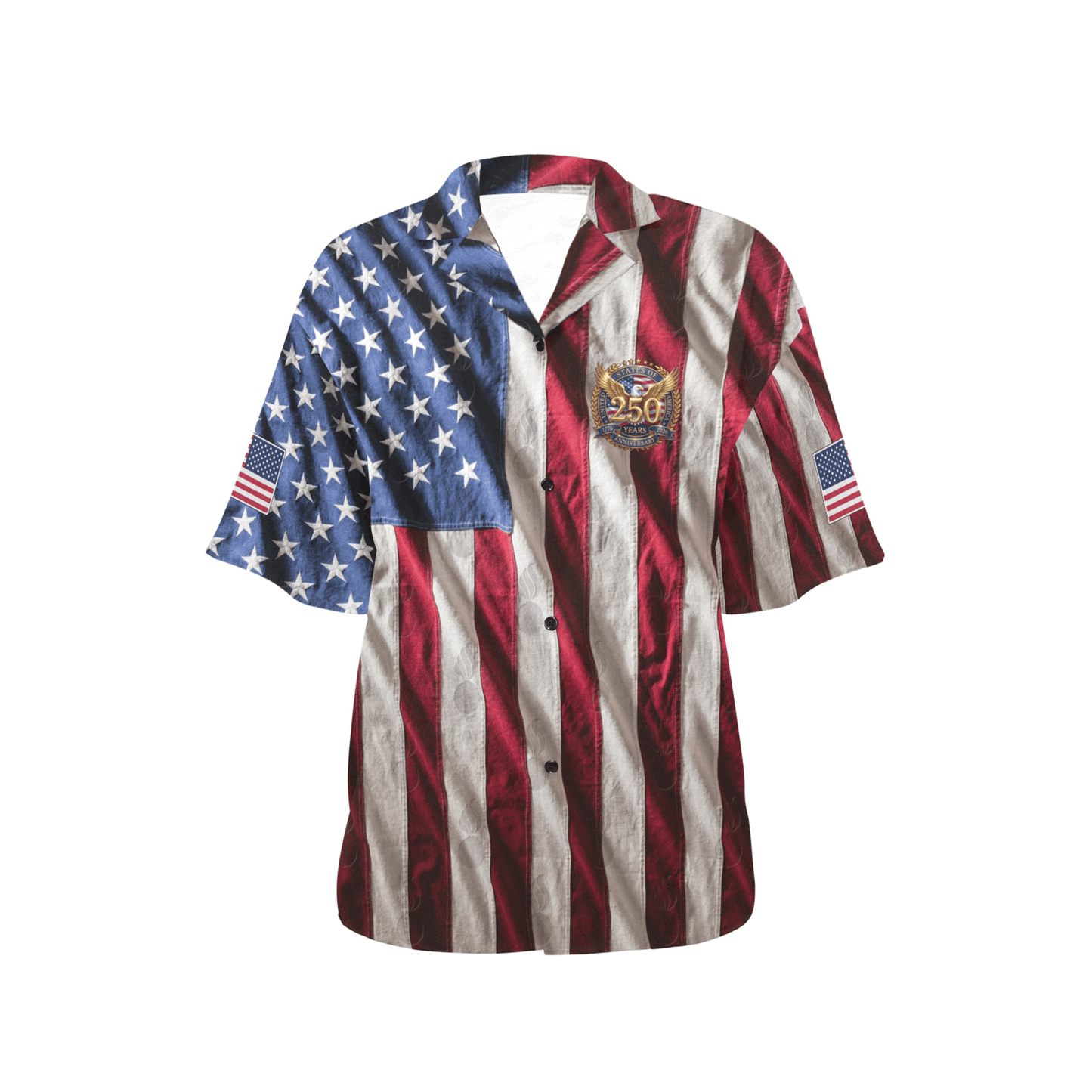 USA 250th Anniversary Freedom American Flags and Gold Eagle Logo with Subdued Pisspots Womens Version Hawaiian Shirt