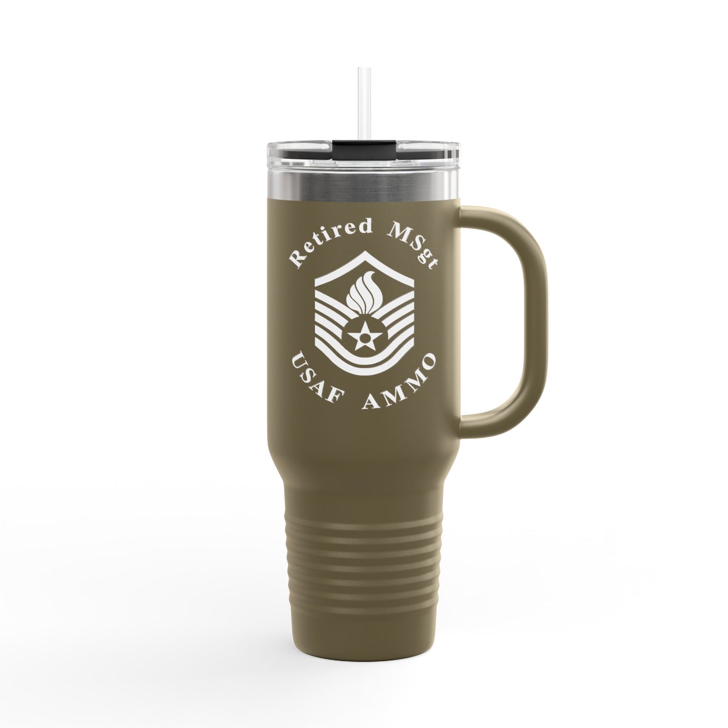 Retired MSgt USAF AMMO Rank with Pisspot Inside Insulated Travel Mug, 40oz