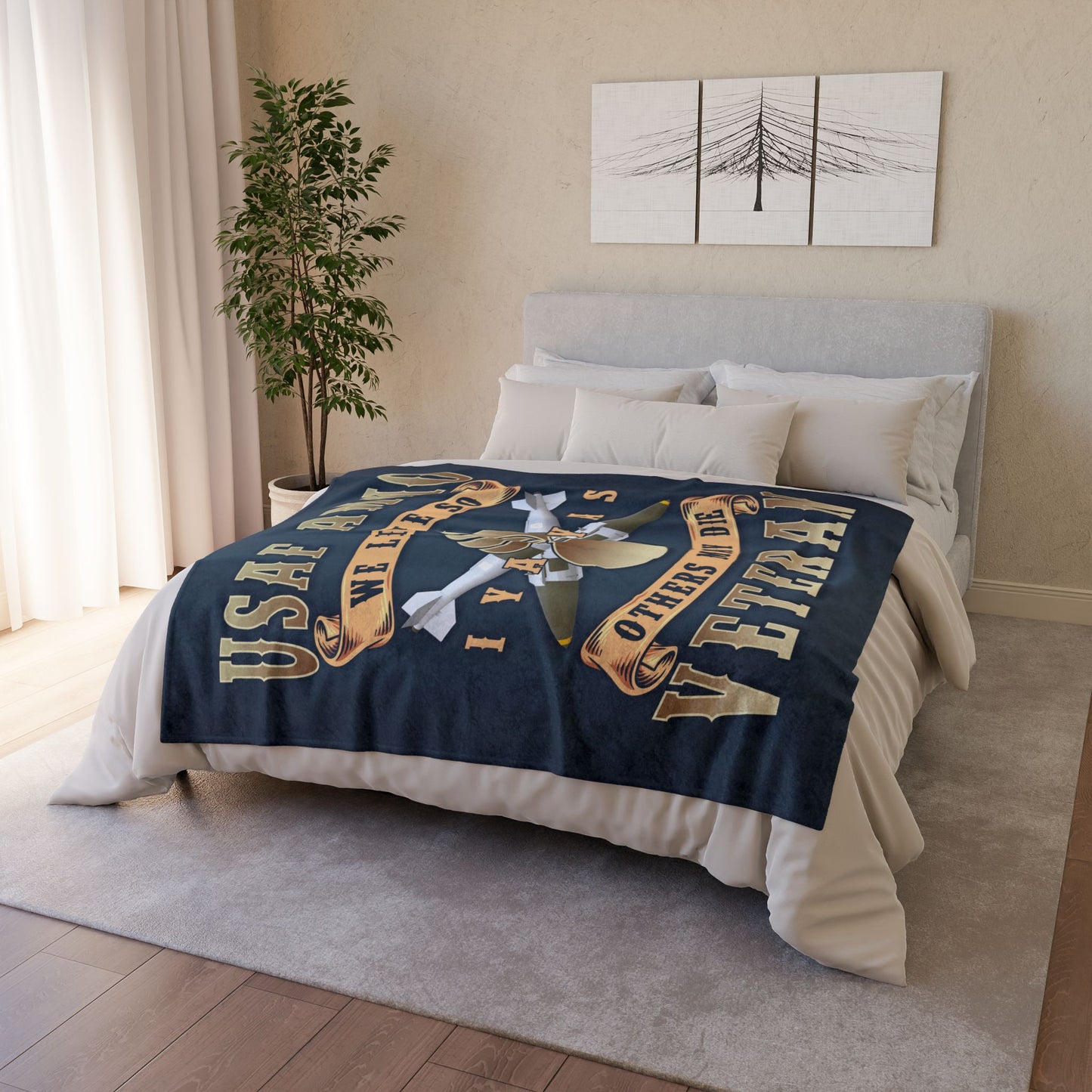 USAF AMMO Veteran We Live So Others May Die IYAAYAS Pisspot Vintage Scrolls and Crossed JDAMs Soft Polyester 50" x 60" Blanket