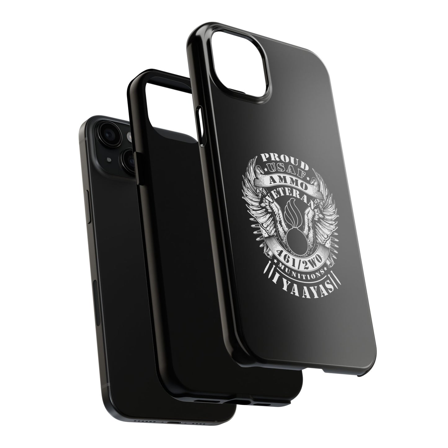 Proud USAF AMMO Veteran 461 2W0 Munitions IYAAYAS Pisspot Eagle Wings Vintage Ribbon Scrolls Black Background Tough Phone Cases