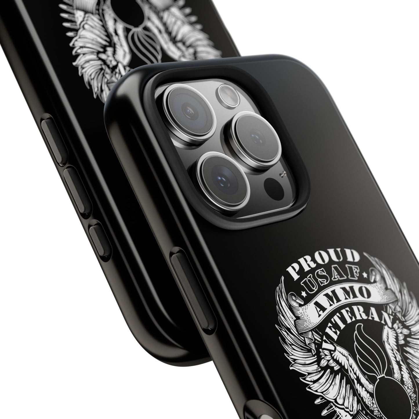 Proud USAF AMMO Veteran 461 2W0 Munitions IYAAYAS Pisspot Eagle Wings Vintage Ribbon Scrolls Black Background Tough Phone Cases