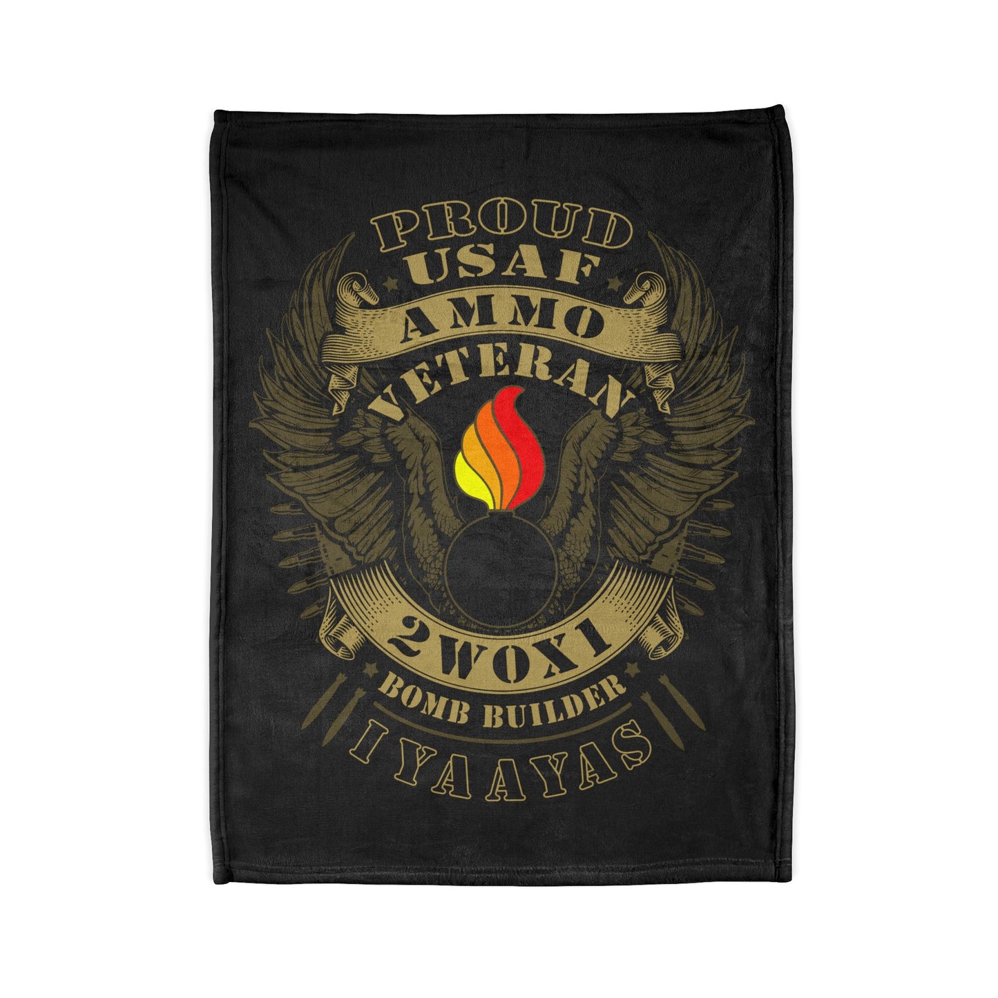 Proud USAF AMMO Veteran 2W0X1 Bomb Builder IYAAYAS Pisspot Eagle Wings Vintage Scroll Ribbons Bomb Silhouettes Soft Polyester 30" x 40" Blanket