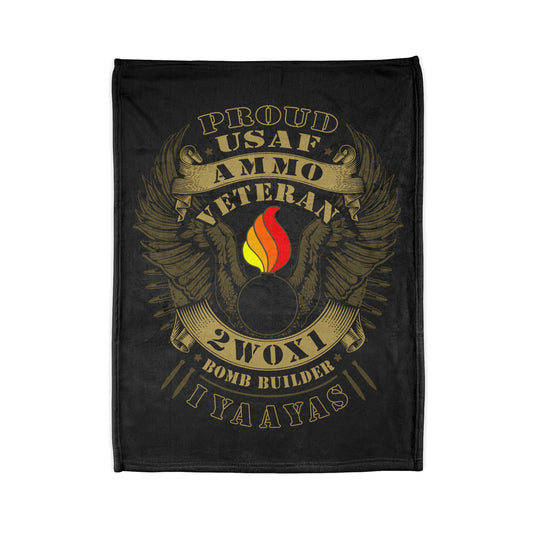 Proud USAF AMMO Veteran 2W0X1 Bomb Builder IYAAYAS Pisspot Eagle Wings Vintage Scroll Ribbons Bomb Silhouettes Soft Polyester 30" x 40" Blanket