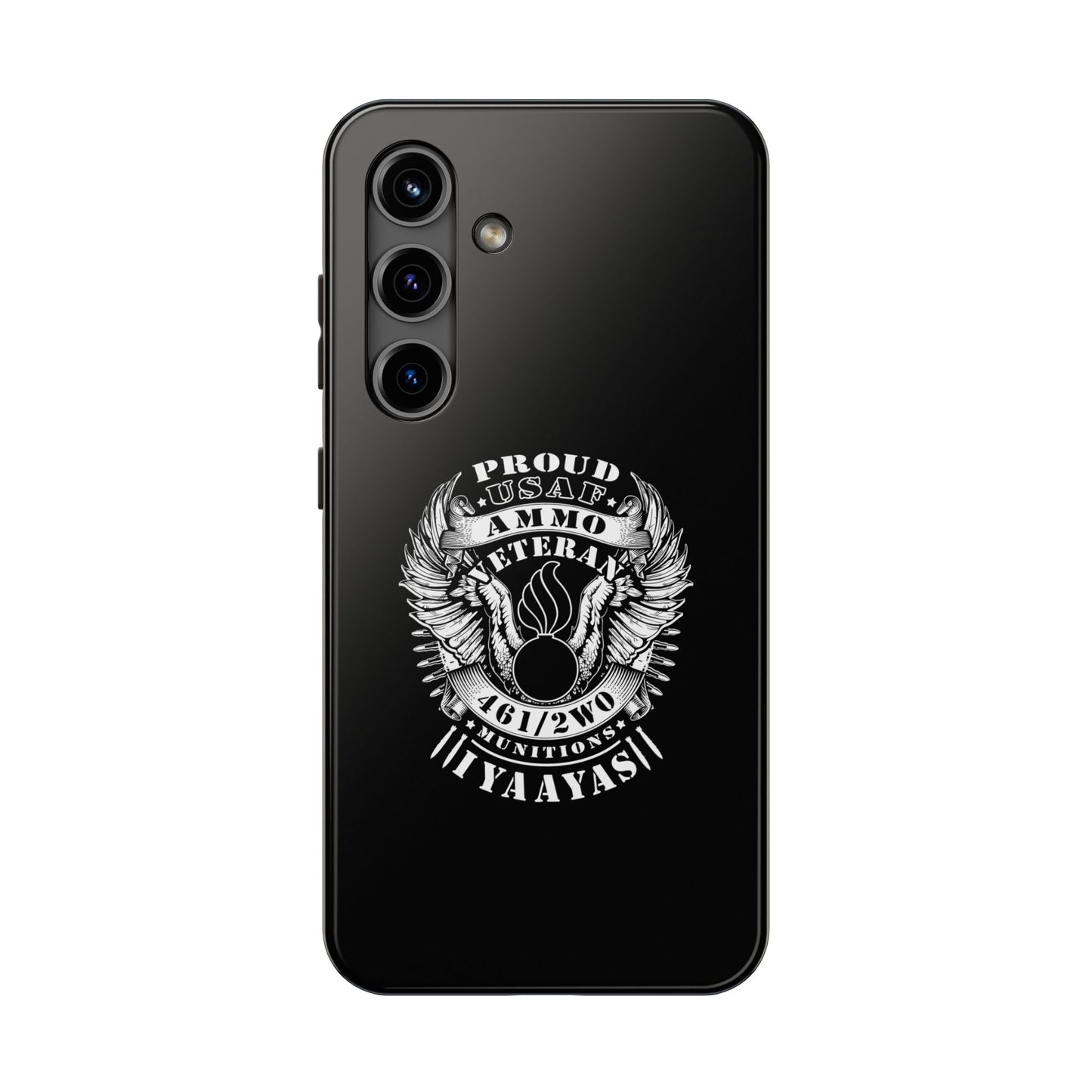 Proud USAF AMMO Veteran 461 2W0 Munitions IYAAYAS Pisspot Eagle Wings Vintage Ribbon Scrolls Black Background Tough Phone Cases