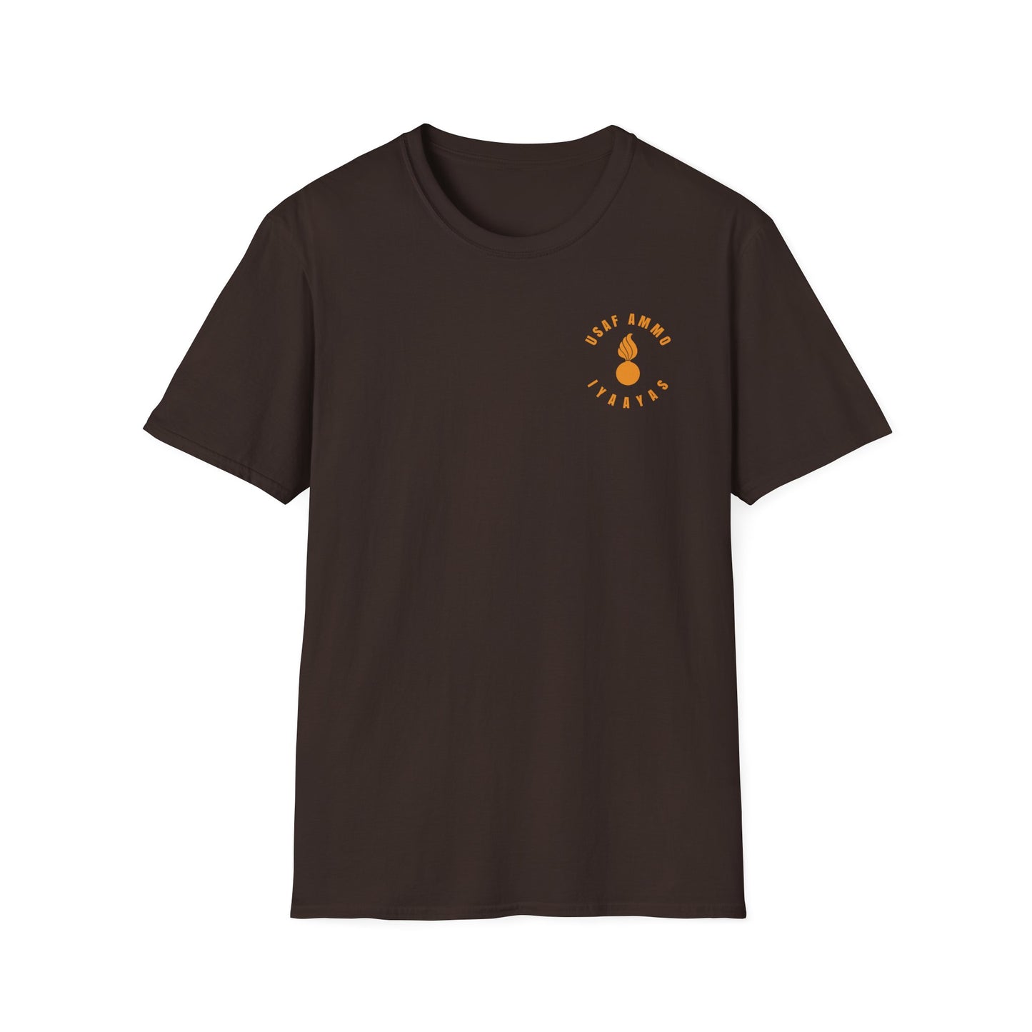 Four Bombs Dropping Spelling USAF AMMO with IYAAYAS and Two Pisspots at the Bottom Back and Front Design Version Unisex Softstyle T-Shirt