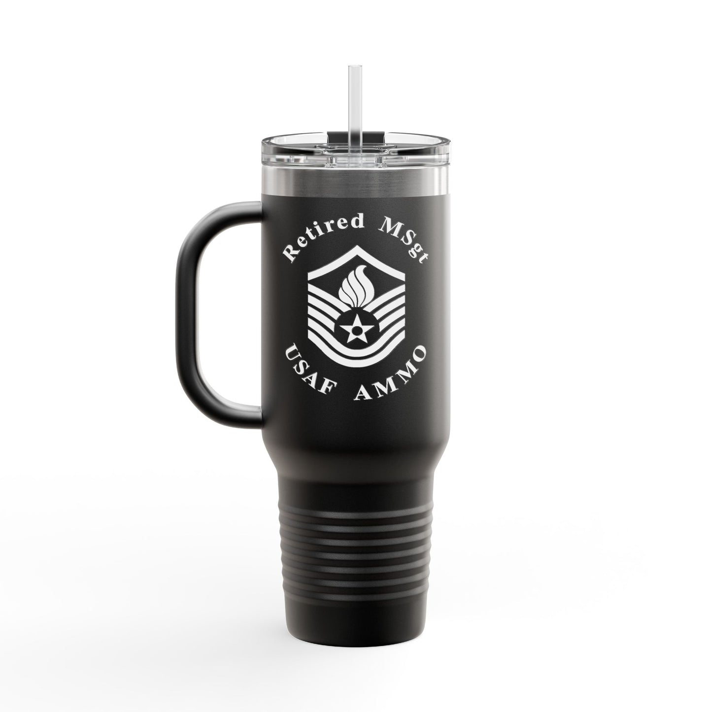 Retired MSgt USAF AMMO Rank with Pisspot Inside Insulated Travel Mug, 40oz