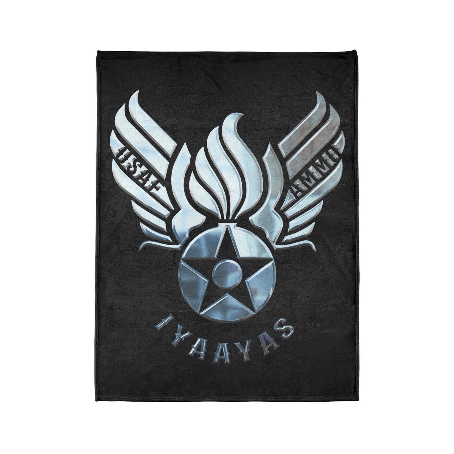Shiny Chrome Hap Arnold Air Force Logo Combined With Pisspot USAF AMMO IYAAYAS Soft Polyester 60" x 80" Blanket