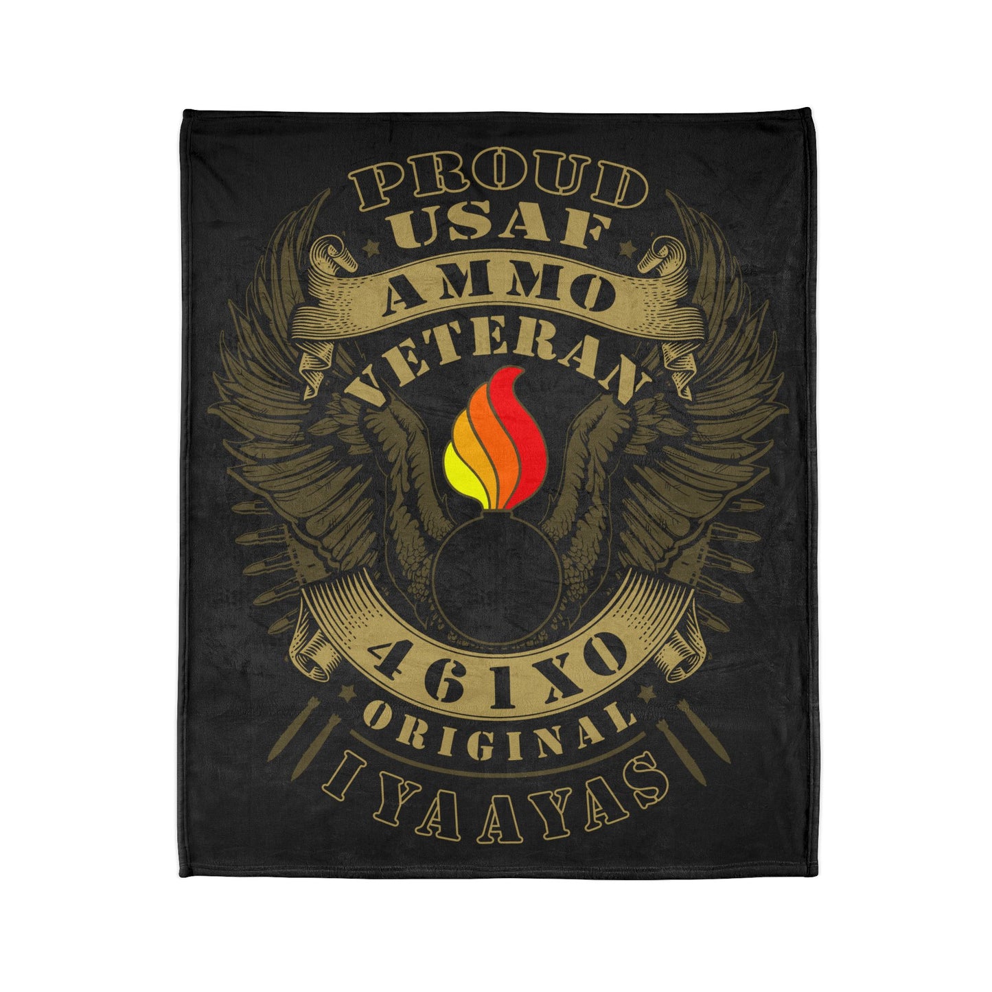 Proud USAF AMMO Veteran 461X0 Original IYAAYAS Pisspot Eagle Wings Vintage Scroll Ribbons Bomb Silhouettes Soft Polyester 50" x 60" Blanket