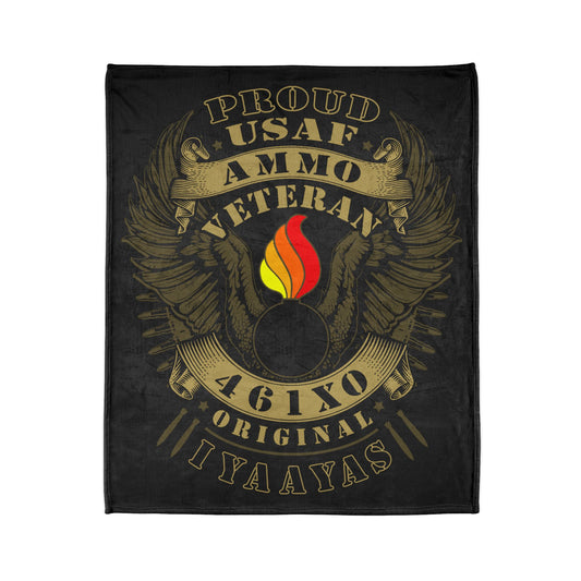 Proud USAF AMMO Veteran 461X0 Original IYAAYAS Pisspot Eagle Wings Vintage Scroll Ribbons Bomb Silhouettes Soft Polyester 50" x 60" Blanket