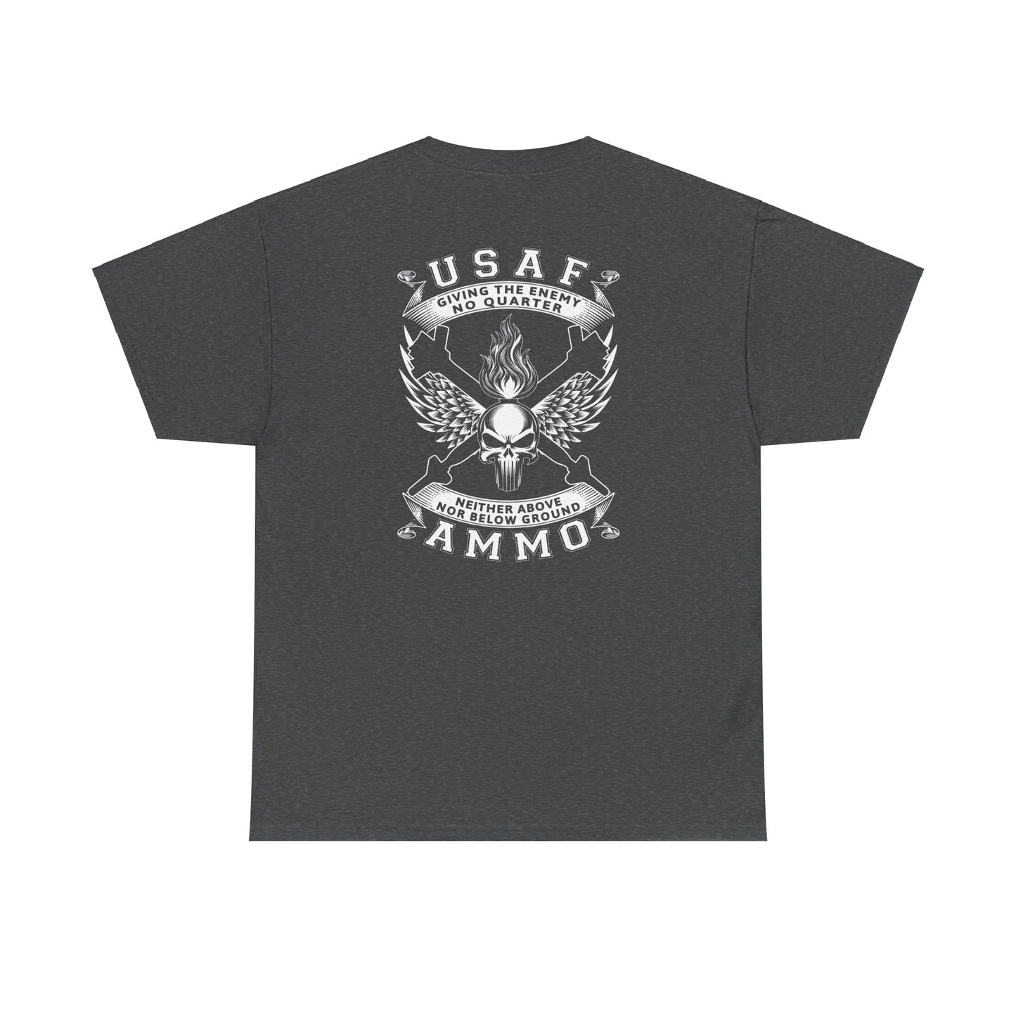 USAF AMMO Punisher Pisspot Crossed GBU-28 Bombs Eagle Wings Giving No Quarter to Enemy Unisex Heavy Cotton Tee