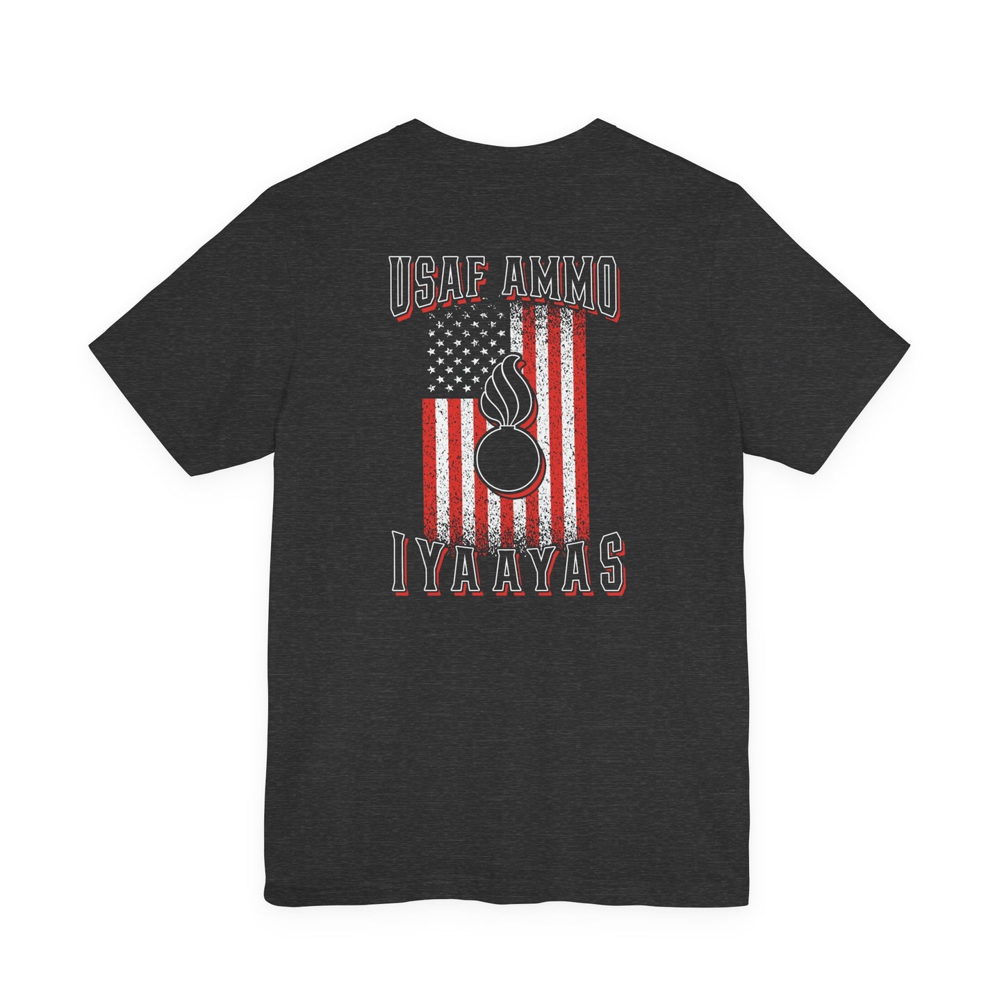 USAF AMMO IYAAYAS Pisspot Red White and Black Grunge Vertical American Flag Unisex Jersey Short Sleeve Tee