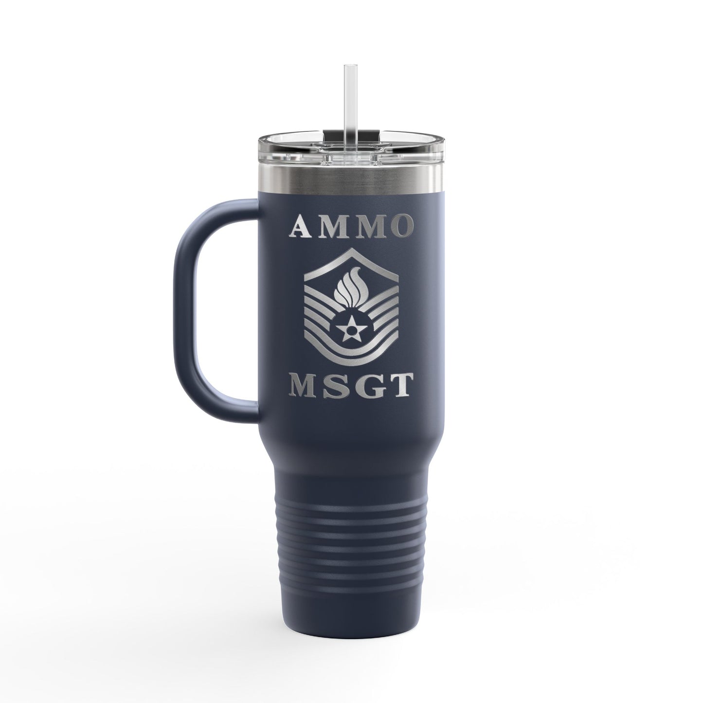 Shiny Metal Appearance AMMO MSgt Rank Stripe with Pisspot Insulated Travel Mug, 40oz