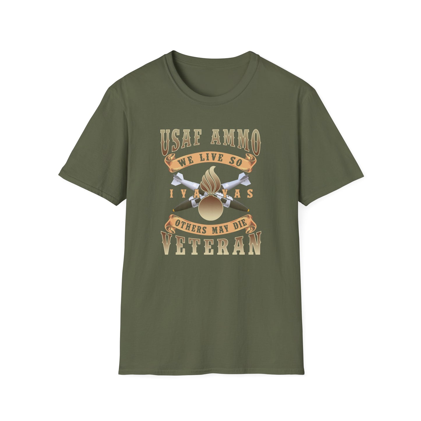 USAF AMMO We Live So Others May Die Crossed JDAMs IYAAYAS Pisspot Vintage Scroll Banners Unisex Softstyle T-Shirt