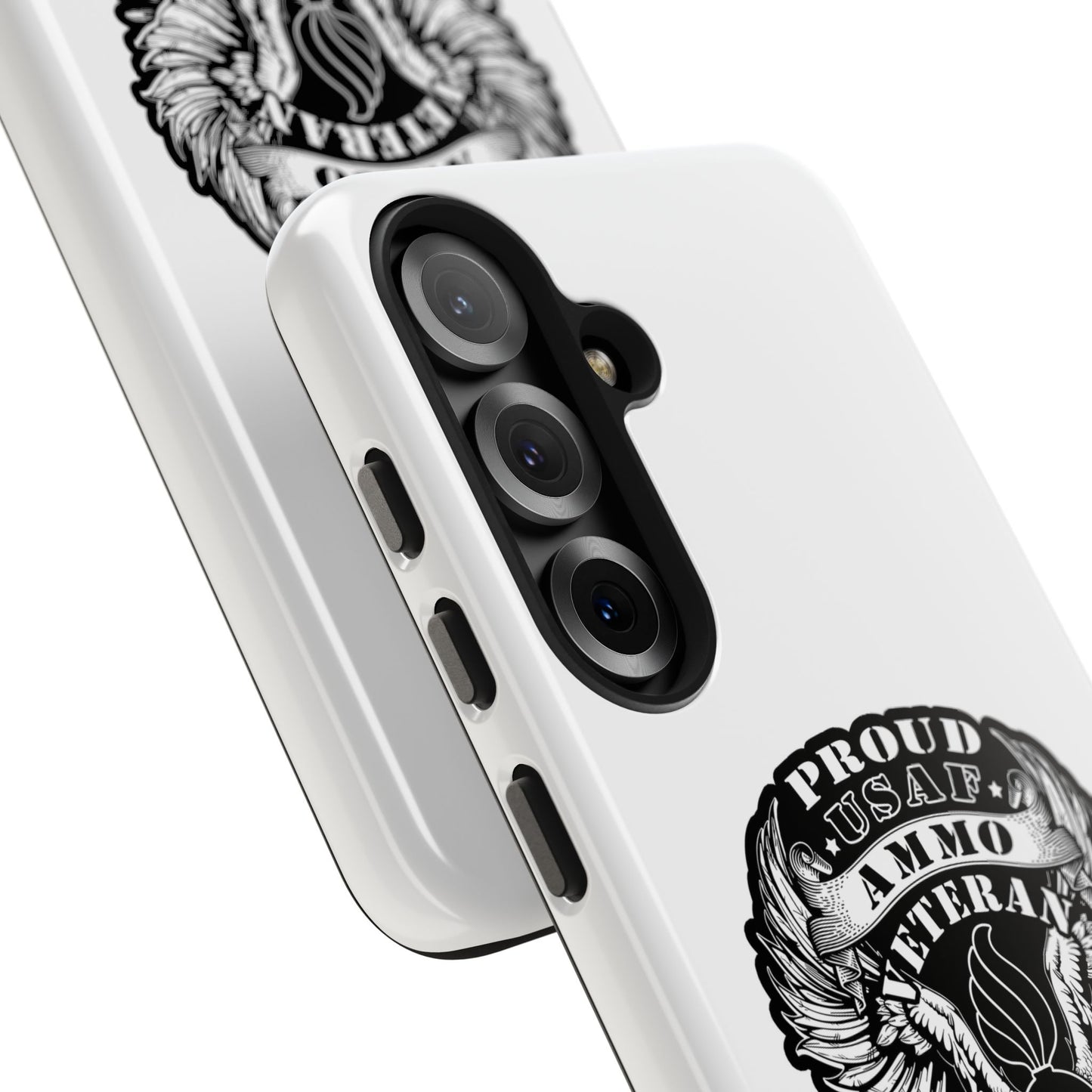 Proud USAF AMMO Veteran 461 2W0 Munitions IYAAYAS Pisspot Eagle Wings Vintage Ribbon Scrolls White Background Tough Phone Cases
