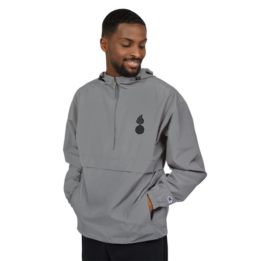 AMMO Pisspot Black With White Border Embroidered Champion Unisex Packable Anorak Jacket