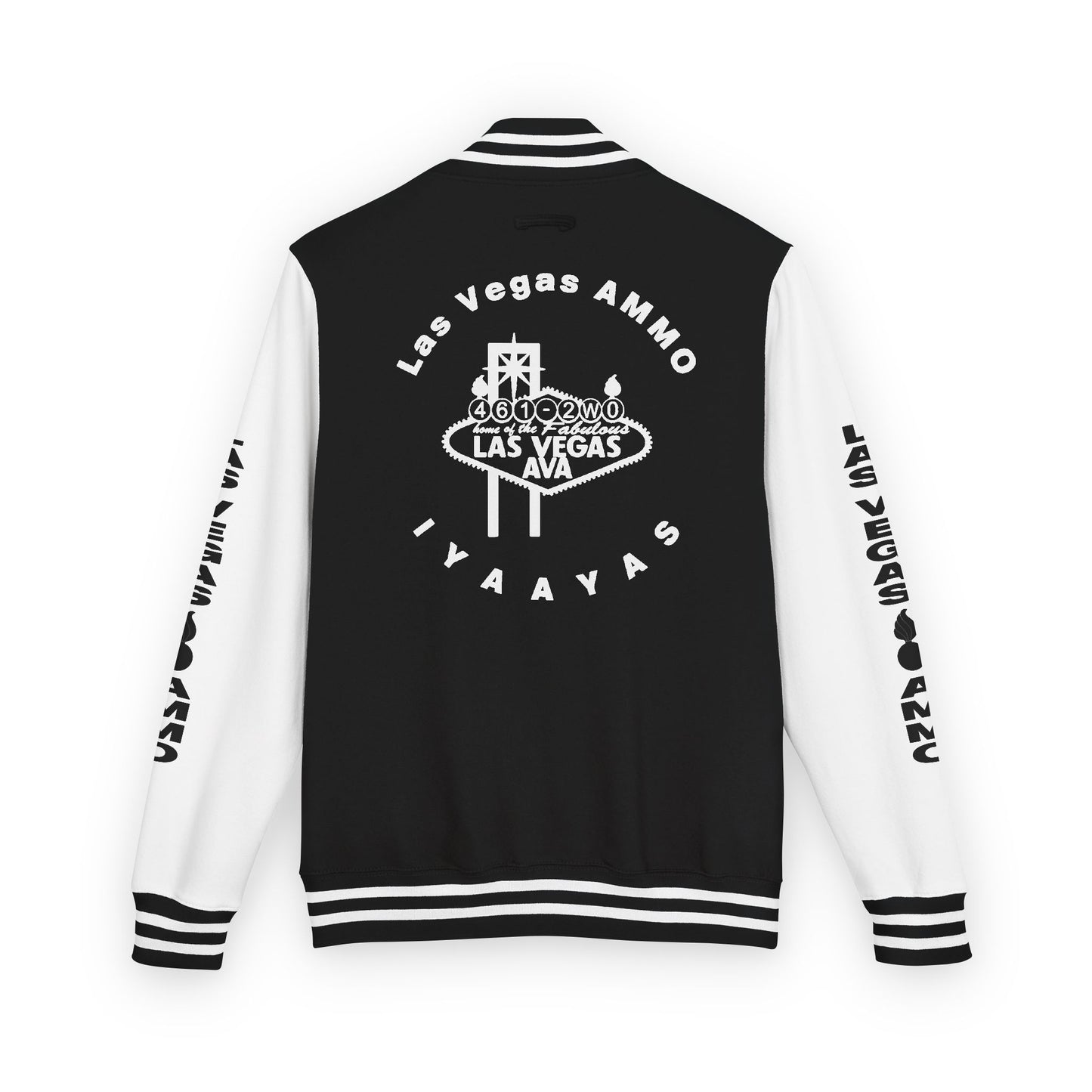 Las Vegas AMMO LV AVA Official Logo with Pisspot IYAAYAS Mens Heavyweight Letterman Jacket
