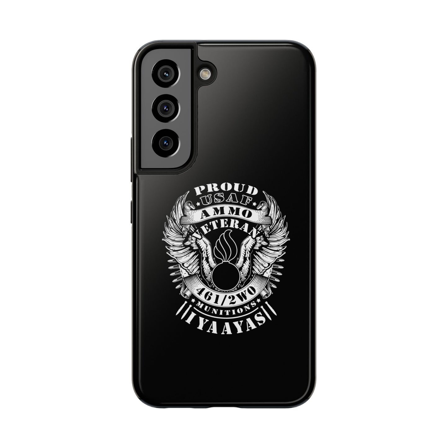 Proud USAF AMMO Veteran 461 2W0 Munitions IYAAYAS Pisspot Eagle Wings Vintage Ribbon Scrolls Black Background Tough Phone Cases