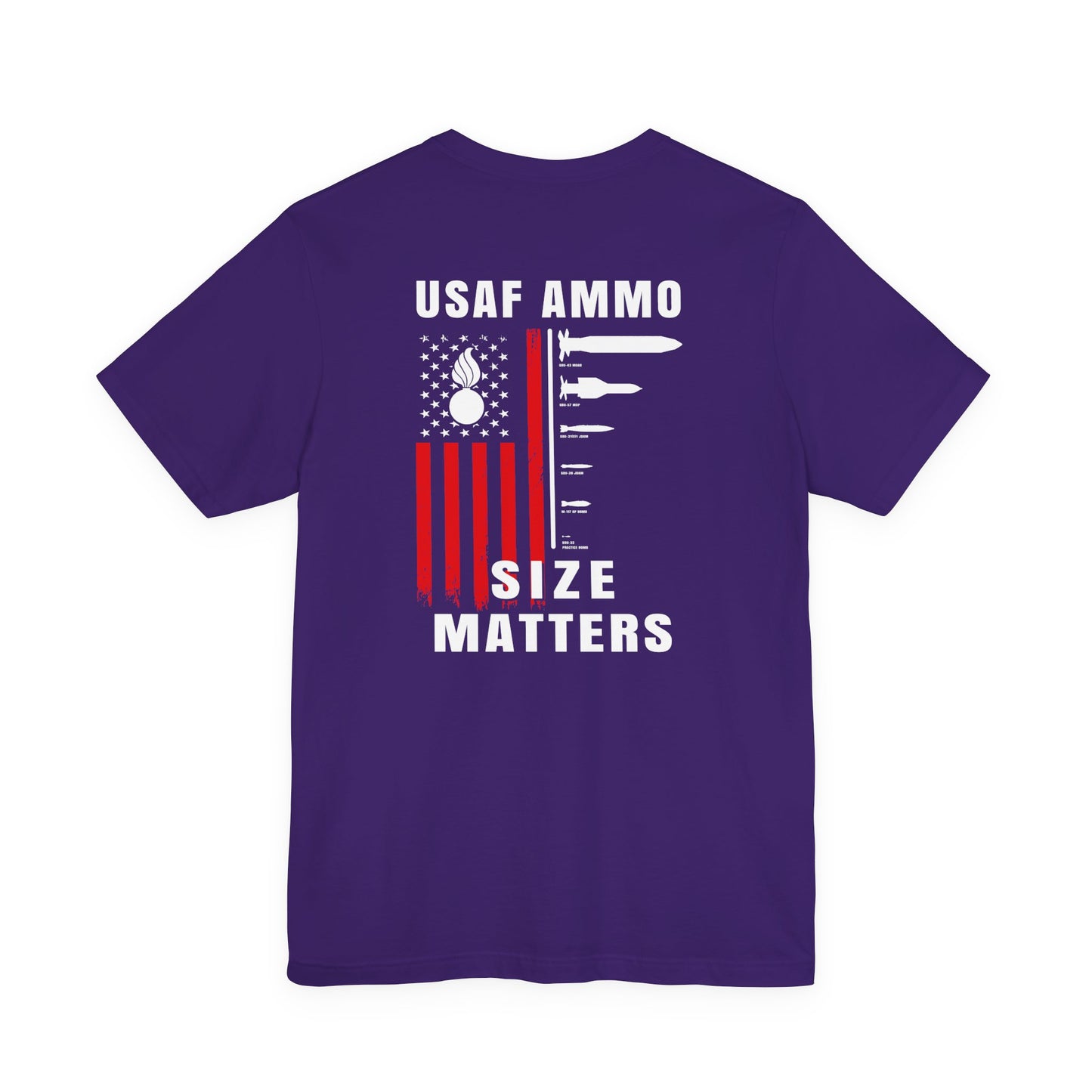 USAF AMMO Size Matters Pisspot American Flag Various Aircraft Bomb Silhouettes IYAAYAS Unisex Jersey Short Sleeve Tee