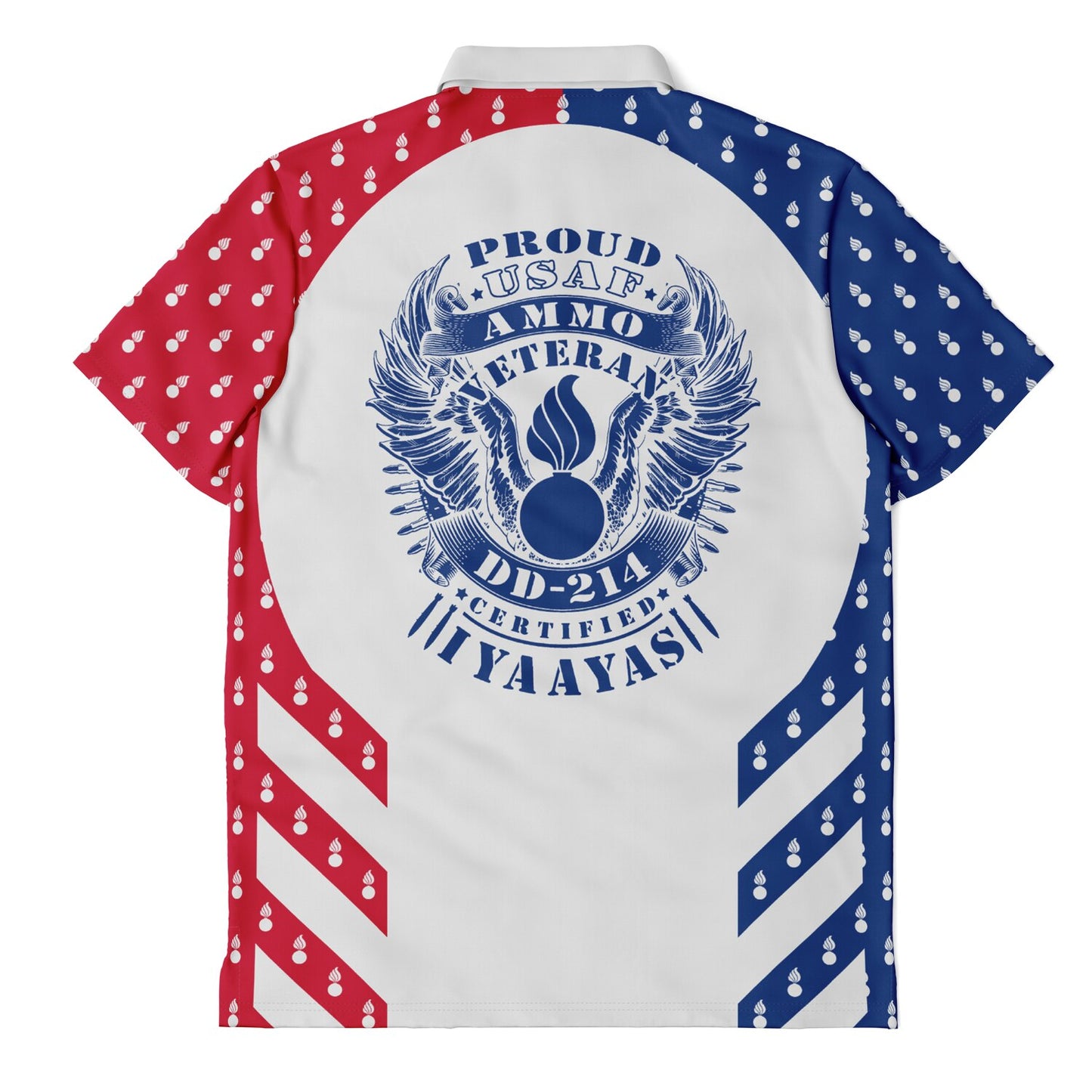 Proud USAF AMMO Veteran Pisspot Eagle Wings DD-214 Certified IYAAYAS Red White Blue Polo Shirt - All Over Print