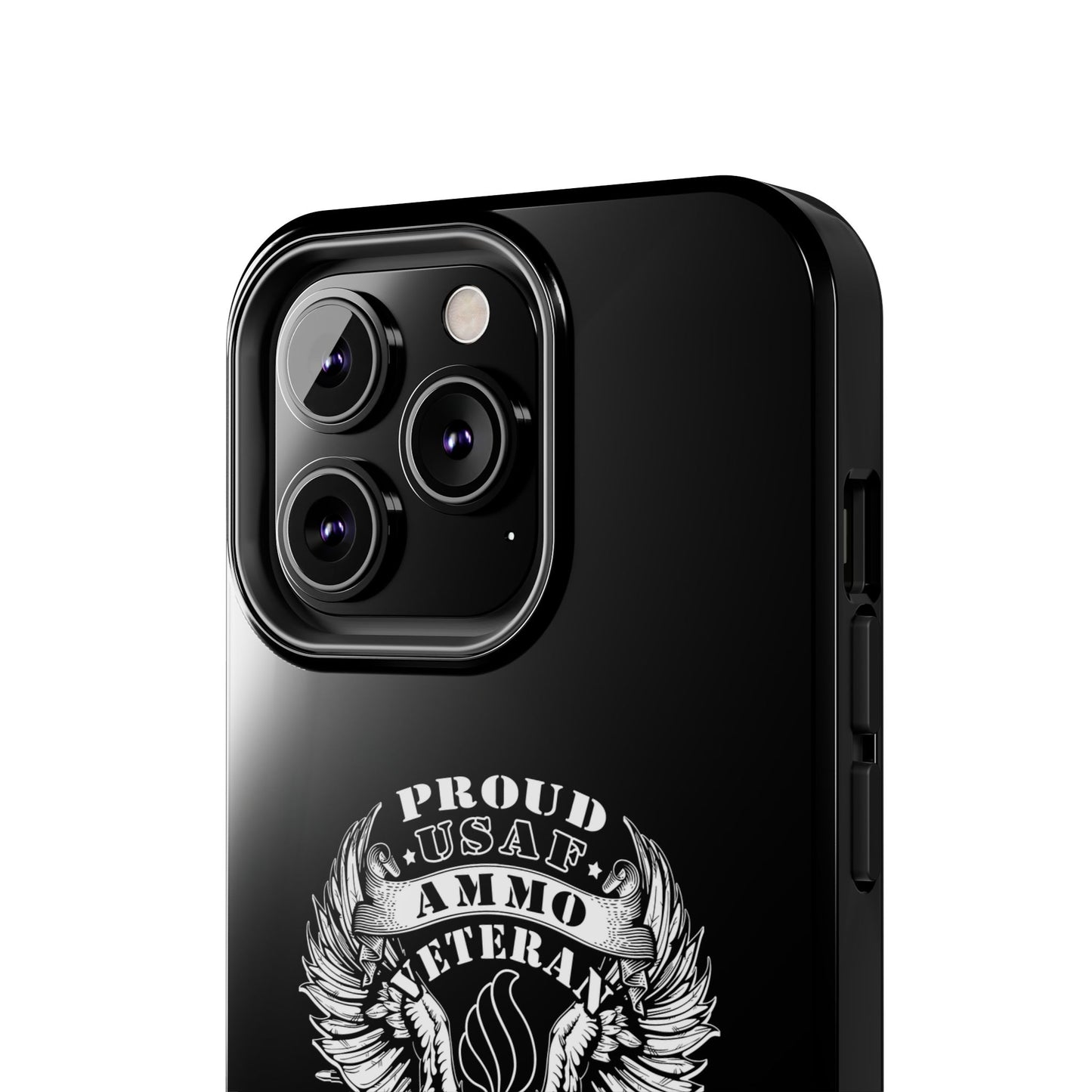 Proud USAF AMMO Veteran 461 2W0 Munitions IYAAYAS Pisspot Eagle Wings Vintage Ribbon Scrolls Black Background Tough Phone Cases
