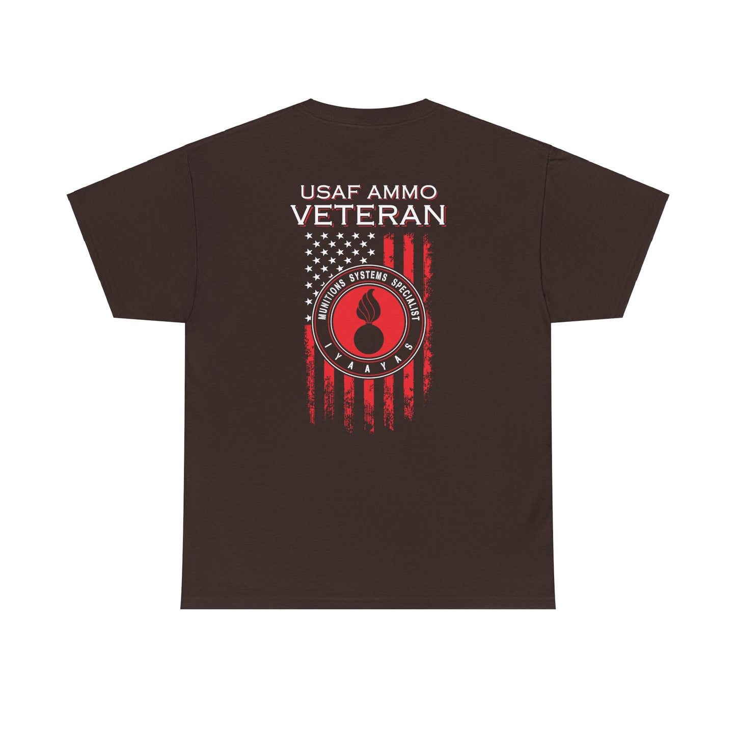 USAF AMMO Veteran Vertical Flag Round Pisspot Logo Munitions Gift Unisex Heavy Cotton Tee