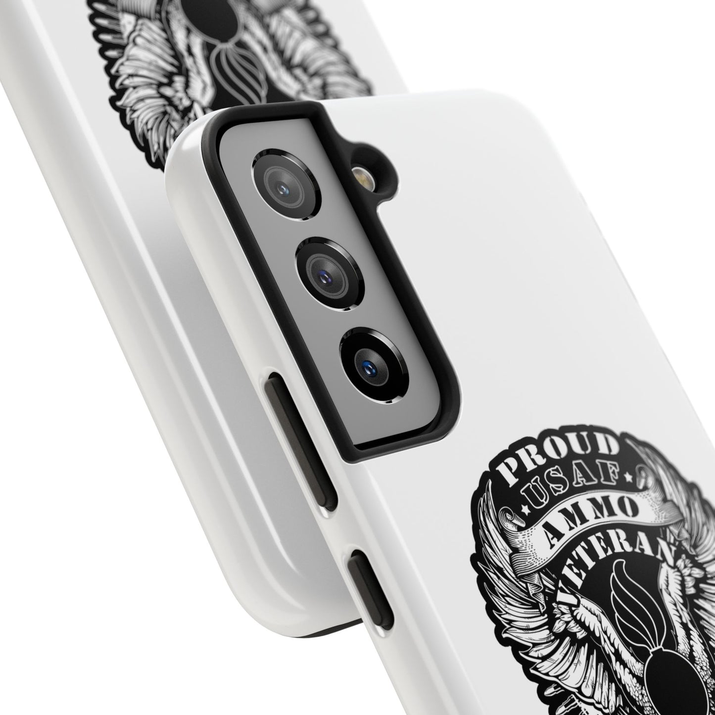 Proud USAF AMMO Veteran 461 2W0 Munitions IYAAYAS Pisspot Eagle Wings Vintage Ribbon Scrolls White Background Tough Phone Cases