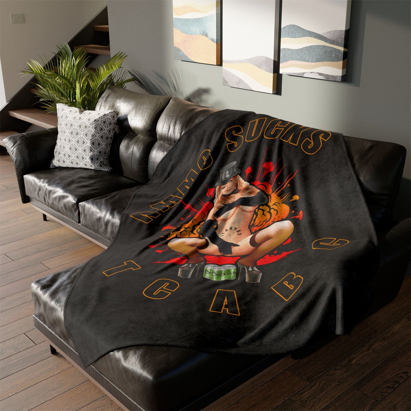 AMMO Sucks TCABC IYAAYAS Girl Top Hat Gloves Beer Cans Pisspot Explosion Background Soft Polyester 60" x 80" Blanket