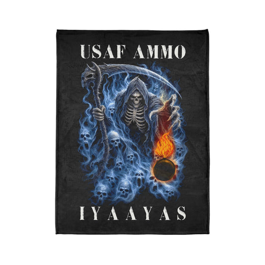 Grim Reaper Dropping Pisspot Holding Sickle Smokey Souls USAF AMMO IYAAYAS Soft Polyester 60" x 80" Blanket