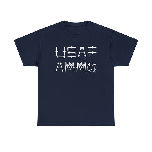 USAF AMMO Made With Missiles Flechettes Bomblet and Hap Arnold AMMO Logos Unisex Heavy Cotton Tee