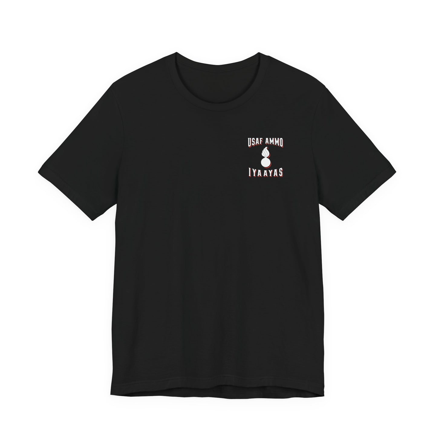 USAF AMMO IYAAYAS Pisspot Red White and Black Grunge Vertical American Flag Unisex Jersey Short Sleeve Tee