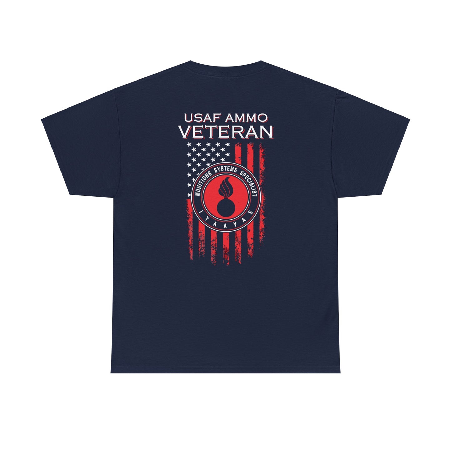 USAF AMMO Veteran Vertical Flag Round Pisspot Logo Munitions Gift Unisex Heavy Cotton Tee