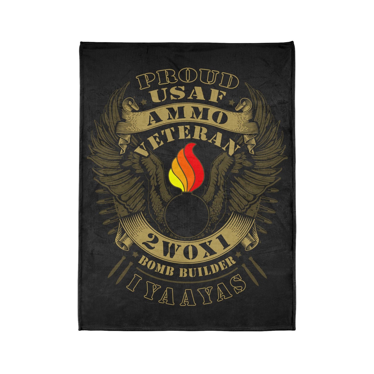 Proud USAF AMMO Veteran 2W0X1 Bomb Builder IYAAYAS Pisspot Eagle Wings Vintage Scroll Ribbons Bomb Silhouettes Soft Polyester 60" x 80" Blanket