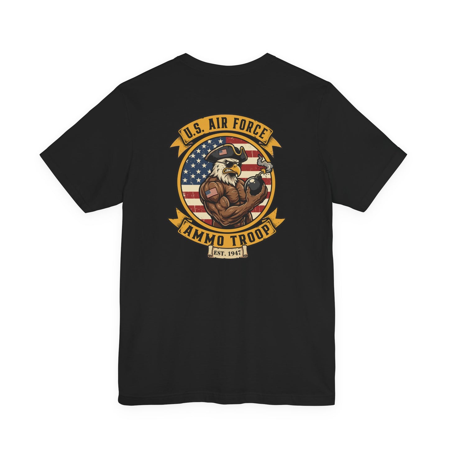 Muscular Eagle U. S. Air Force AMMO Troop holding pisspot American Flag Unisex Jersey Short Sleeve Tee