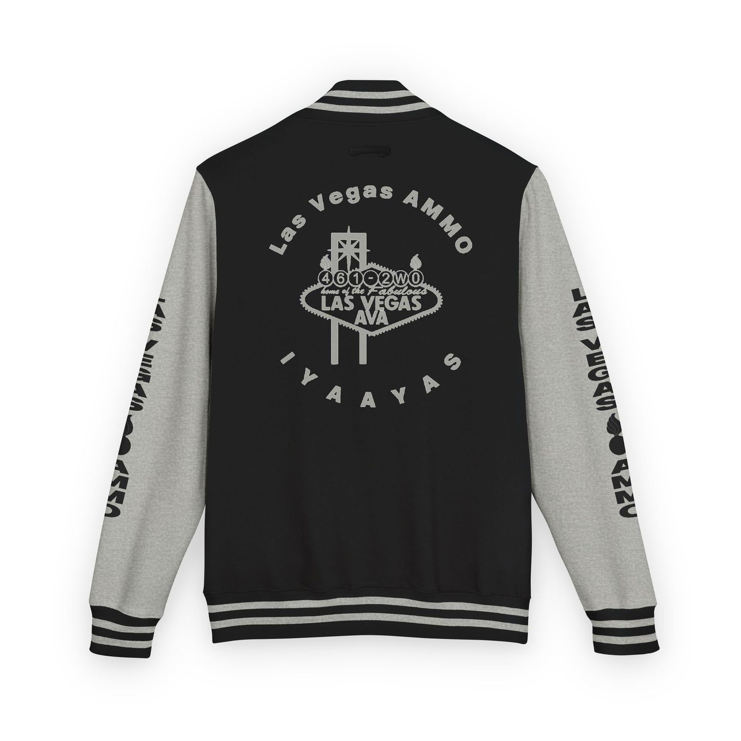 Las Vegas AMMO LV AVA Official Logo with Pisspot IYAAYAS Mens Heavyweight Letterman Jacket