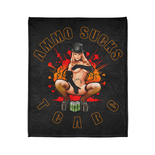 AMMO Sucks TCABC IYAAYAS Girl Top Hat Gloves Beer Cans Pisspot Explosion Background Soft Polyester 50" x 60" Blanket